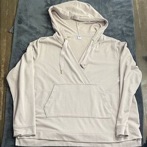 Old Navy Light Beige Hooded Pullover with V-Neck